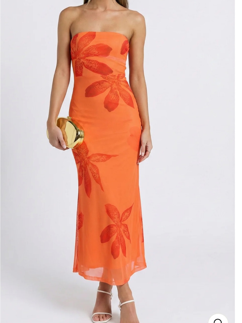 Women’s Strapless Orange Floral Midi Dress Size XS NWT!! Papaya Punch dress